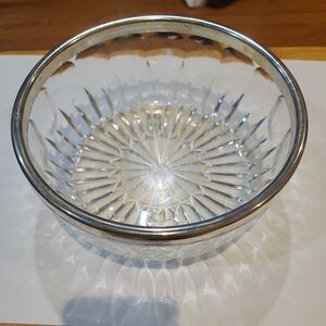 Vintage Leonard Italy Lead Crystal With Metal Silver Plated Rim Bowl.